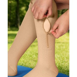 Lalapapa Zipper Compression Socks for Women Men - Compression Socks with Inner Lining Easy On, 20-30mmHg Graduated Support, Nude, 2XL