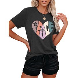 VVNTY Peace Sign Shirts Women: Hippie 70s Shirt Peace Love T-Shirt Inspirational Vintage Graphic Tees Grey