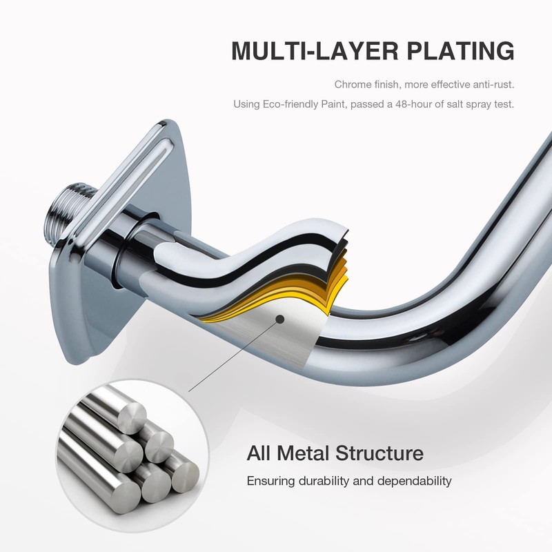Angled Shower Arm with Flange S Shaped Rainfall Shower Head
