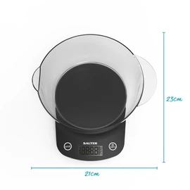 Salter 1074 BKDR Electronic Digital Kitchen Scale, Max 5 Kg, Cooking , Baking, Add & Weigh, Measures Liquids/Fluids, Hidden Until Lit Display, 1.8 litre Dishwasher Safe Bowl, Pouring Lip, Black