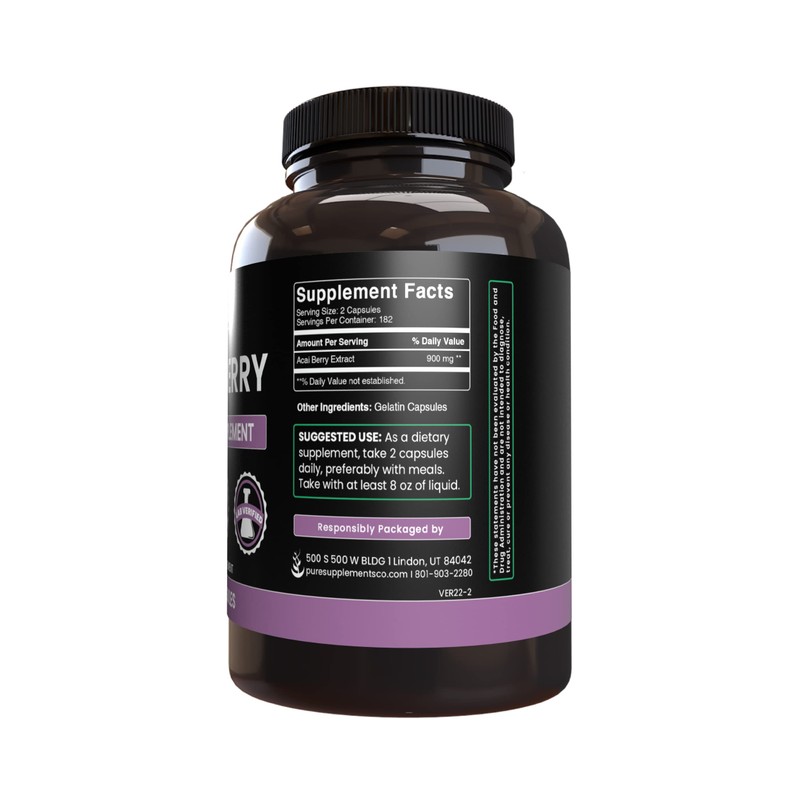PURE ORIGINAL INGREDIENTS Acai Berry (365 Capsules) No Magnesium Or