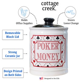 Poker Jar, Cottage Creek Poker Money Piggy Bank, Candy Jar with Lid, Las Vegas Coin Bank, Casino Theme Party Decorations, Poker Gifts, Casino Gifts