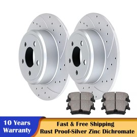 AutopartsPConline Rear SOLID Brakes and Rotors Brake Pads Kit for V6 RWD Challenger Charger 300
