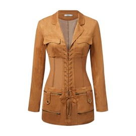 JW PEI Women's Suede Corset Jacket Mini Dress - Camel