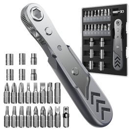 AXTH 23-in-1 Right Angle Ratcheting Screwdriver Set, [Bearing Steel] 36-Tooth Mini Ratchet Wrench, Men Gifts, Low Profile Ratchet Screwdriver, Magnetic Offset Screwdriver Repair Tool