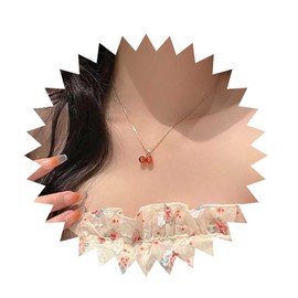 Cimenexe Bohemian Crystal Cherry Choker Necklace Red Ruby Cherry Pendant Necklace Ruby Cz Cherry Collar Necklace Gold Cherry Sleek Chain Necklace Jewelry for Women and Girls Gifts