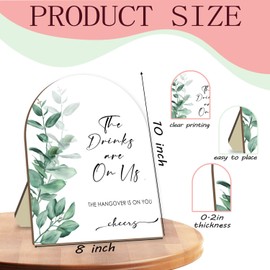 The Drinks Are On Us Wooden Sign with Stand, Eucalyptus Leaf Decoration Wedding Open Sign, Bridal Shower Welcome Sign, Wedding Table Decor, Party Decor Supplies