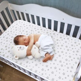 Crib Sheets for Boys or Girls 2 Pack, Fits Standard Size Crib and Toddler Mattresses, Soft and Breathable Microfiber, Grey & White