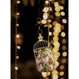 Serene Spaces Living Small Decorative Gold Metal Birdcage, Vintage Wedding Centerpiece, Hanging Lantern, Floral Arrangements, Event Card Box, Table Decoration, Measures 9" Diameter & 18" Tall