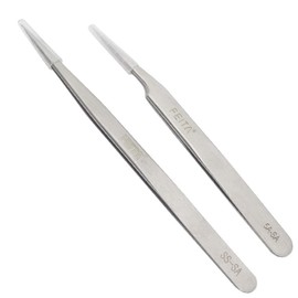 FEITA Precision Tweezers Stainless Steel Straight & Slanted Tip Best Tweezers Professional Set for Eyelash Extension, Craft, Jewelry, Eyebrow & Ingrown Hair Removal (SS&5A-SA 2Pcs)