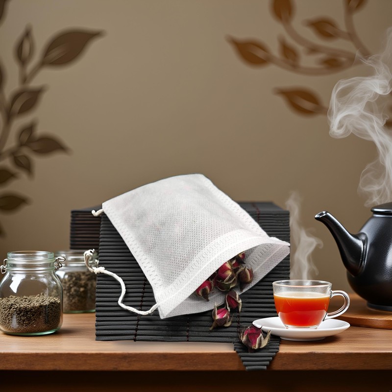 100 Pcs Disposable Tea Filter Bags Empty Cotton Drawstring Seal