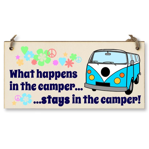 Handmade Wooden Hanging Wall Plaque What Happens in the Camper