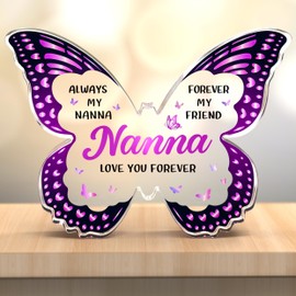 Gleevara Nanna Gifts for Mothers Day, Butterfly Shape Acrylic Plaque, Gifts for Nanna from Grandchildren on Her Birthday Christmas Valentines