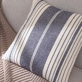 Tosleo Navy Blue Stripe Pillow Covers 18x18 inch Pack of 2 Boho Throw Pillow Covers Couch Decorative Pillow Cases Woven Textured Linen Neutral Boho Cushion Cover Farmhouse Decor