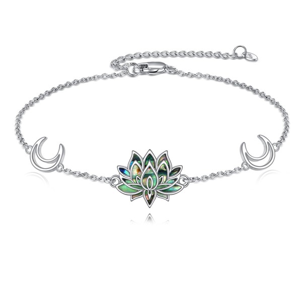 AXELUNA Lotus Bracelet 925 Sterling Silver Lotus Flower Bracelet Abalone