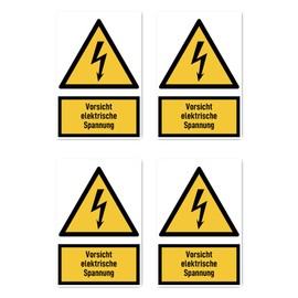 W012 W012 DIN EN ISO 7010 / ASR A1.3 Sticker 112.5 x 75 mm, Pack of 4 – Caution Electrical Voltage – Warning Sign with Text (German) (Yellow/Black)