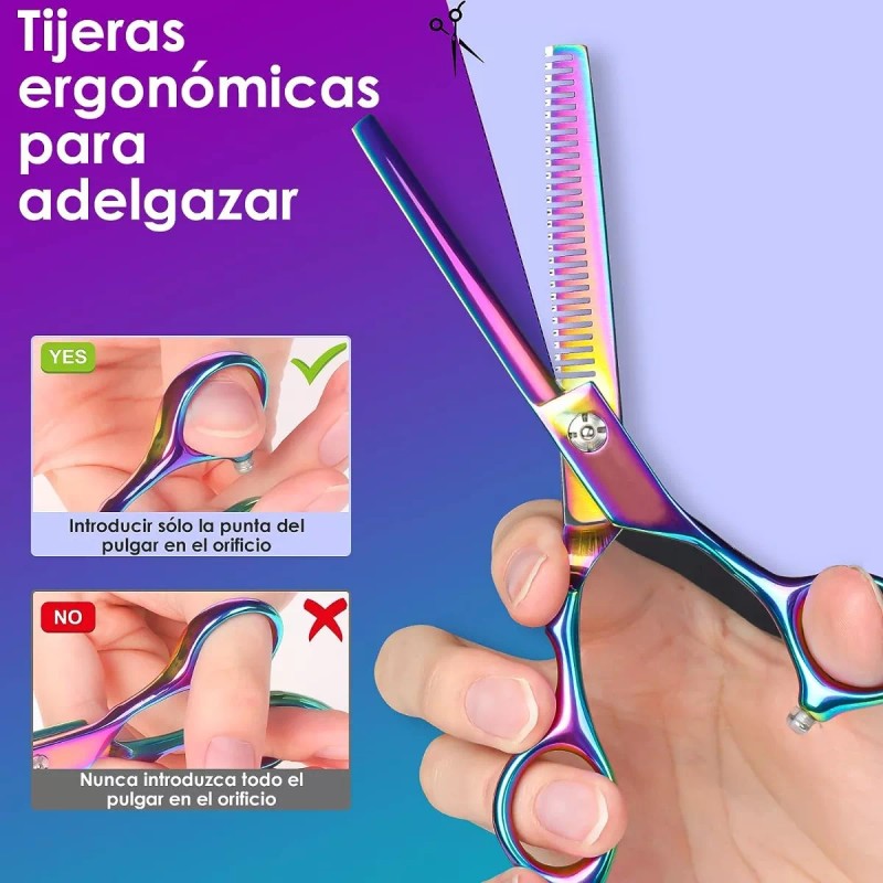 Tijeras Barbero Profesionales Tornasol Con Peine Afilado