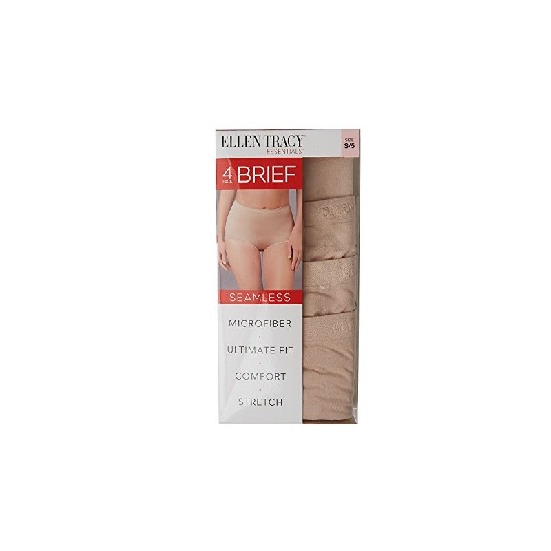 Ellen Tracy Essentials Womens Seamless Briefs 4-Pack Panties (Large, Ivory