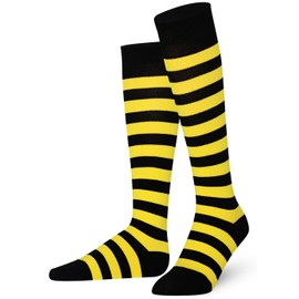 Mysocks Knee High Striped Socks for Men Women - Breathable Combed Cotton Seamless Toe Unisex Colourful Long Socks - Casual Bright Stripy Knee High Length Socks