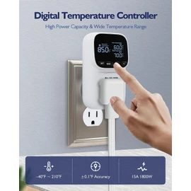 ZILLSEA Digital Temperature Controller, Heating & Cooling Thermostat Plug Outlet, –40°F~210°F, 15A 1800W, LCD Display, Temperature Controlled Outlet for Home, Greenhouse, Chicken Coop, Reptile