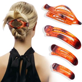 Velscrun Flat Hair Clips for Women Girls Thick Thin Hair, Amber Brown French Concord Large Alligator Duck Billed Hair Claw Clips, 4Pcs Varisized Matte Lay Down Side Hair Clips Hair Accessories