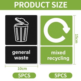 HARY 10Pack Recycling Stickers for Bins - 15x10cm General Waste Sticker & Food Waste Stickers for Bins, Waterproof Mixed Recycling Sticker for Kitchen/Office/Outdoor
