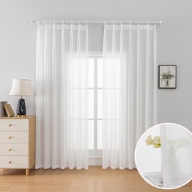 LUGOTAL Pinch Pleated 102 Inch White Curtains 2 Panels Set for Living Room Light Filtering Chiffon Sheer Curtains Pinch Pleat Semi Sheer Drapes for Sliding Glass Door, 52" W x 102" L