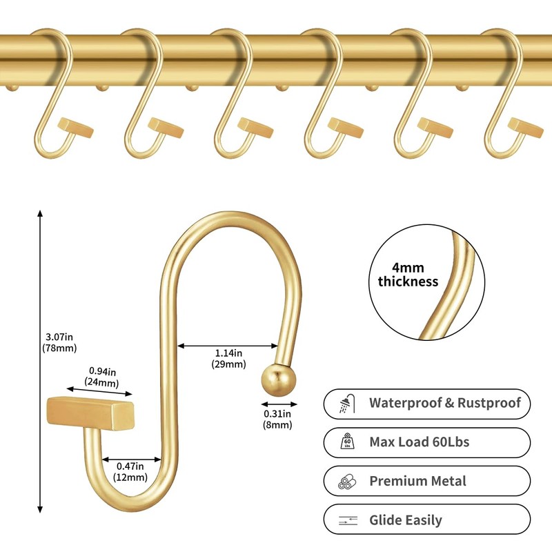 Gracelife Shower Curtain Decorative Hook Modern Square T Bar Shape