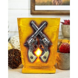 Ebros Gift Western Cowboy Crossed Six Shooters Revolver Guns Acrylic Glass Night Light Lamp
