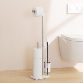 KES Freestanding Toilet Paper Holder with Storage, Toilet Roll Holder Stand with Natural Marble Base with Toilet Brush Detachable for Bathroom Brushed, BPH233-2