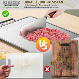 Titanium Cutting Board Double Sided Bamboo Cutting Board for Kitchen Double Sided Food Grade, Pure titanium & Bamboo Cutting Boards, Non-Stick Durable and easy to clean
