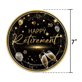 WODJR 60 Pcs Retirement Party Decorations Retirement Tableware Retirement Plates Napkins Disposable Party Dinnerware for Happy Retirement Party Supplies Farewall Decor Black and Gold Party Decorations