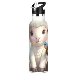 THERMOS FUNTAINER - Botella de agua con pajita, 12 onzas, botella de agua aislada al aspiradora para niños, de acero inoxidable con tapa, Peace