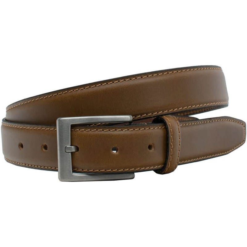Silver Square Titanium Tan Belt - 34"