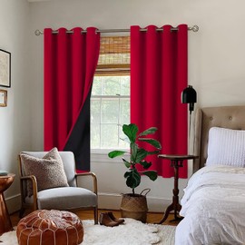 BGment Christmas 100% Blackout Curtains Thermal Insulated with Liner for Living Room Decoration - Grommet Double Layer Energy Saving Bedroom Curtain Drapes (52 x 84 Inches, Red, 2 Panels)
