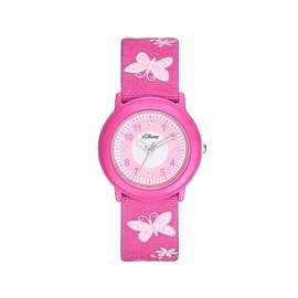s.Oliver 2037721 Boys' Quartz Watch Analogue with Nylon Strap, Multi-Colour, Waterproof, Comes in Watch Gift Box, Pink butterfly, For no reason