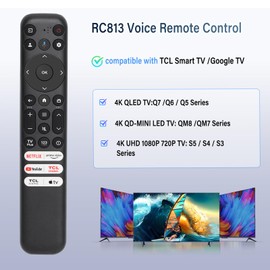 RC813 Voice Remote Control, for TCL Google TV Remote Control, Comes with 6 Shortcut Keys. Compatible with TCL 4k QLED/UHD/QD-Mini Series Smart TVS