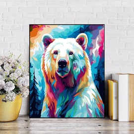 QACEYID Colorful Aurora Polar Bear, Paint by Numbers for Adults Canvas Acrylic DIY Number Painting Kits Wall Art Decor Gift, 16x20 Inch Without Frame