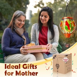 Profinella Solar Hot Air Balloon Lantern with Flame Cardinal Glass Solar Hanging Lights Outdoor Yard Patio Farmhouse Decoration, Cardinal Gifts for Women Grandma Mom - Cardinal