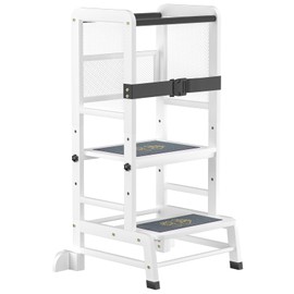Toddler Kitchen Step Stools - Adjustable Height Toddler Kitchen Stool Helper, Standing Tower Height Adjustable with Anti-Slip Protection for 1-3 Years Old Counter Learning White