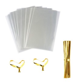 FUNNYARD Clear Treat Bags 100PCS 4x6 Clear Candy Bag Cellophane Bag Party Favor Bag with 100 PCS 4'' Twist Ties for Wedding Kids Birthday Candy Popcorn Bakery Cookie