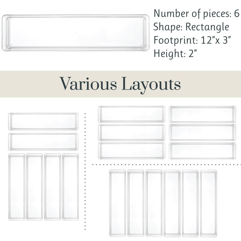 STORi SimpleSort 6-Piece Stackable Clear Drawer Organizer Set | 12"