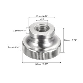 sourcing map Knurled Thumb Nuts, 4pcs M10 x D30mm x H20mm 304 Stainless Steel Knurled Nut with Collar High Head Blind Hole Knurled Thumb Nuts for 3D Printer Parts