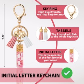 ANHBKAR Alphabet Initial Letter Keychain Cute Resin with 2 PU Tassels, Letter Keychain for Backpack Charms, Initial Keychains for Women, Girls (I, LOTUS PINK)