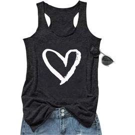 MQSVPUT Heart Tank Top Women Summer Casual Sleeveless Shirts Loose Fit Graphic Basic Workout T-Shirt(Dark Gray1,S)