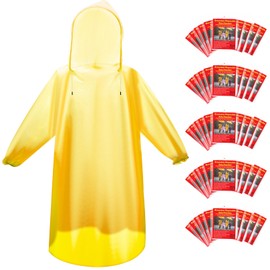 Bruvoalon 6 & 20 & 50 Pack Disposable Rain Ponchos for Adults/Youth, Waterproof PE Raincoats with Drawstring, Camping/Emergency, Orange