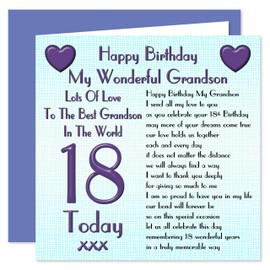 My Grandson 18th Happy Birthday Card - Lots Of Love To The Best Grandson In The World - 18 Today