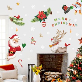 decalmile Christmas Window Wall Sticker Christmas Tree Snowflakes Reindeer Wall Sticker Window Sticker Door Display Case Christmas Decoration