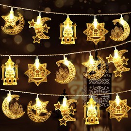 NOJGAC 2 PCS Eid Mubarak Decorations Eid String Lights, Ramadan Mubarak String Lights, Ramadan Mubarak Decorations, Star Fairy String Lights for Eid Festival Christmas Home Outdoor Garden Decorations