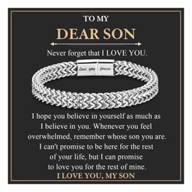 EYQV Son Gifts, Engraved Bracelet Son Gifts from Mun Dad, Best Gifts for Son Adult Birthday Christmas Graduation Presents for Son